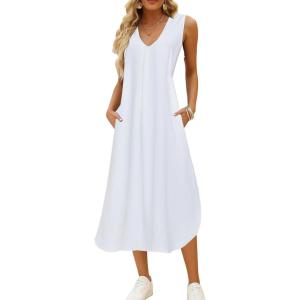 imageEXLURA Womens VNeck Sleeveless Casual Loose DressWhite