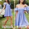 imageEXLURA Womens 2024 Casual Short Sleeve Square Neck Cap Sleeve Dress High Waist ALine Summer Smocked Back Mini DressesSky Blue
