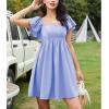 imageEXLURA Womens 2024 Casual Short Sleeve Square Neck Cap Sleeve Dress High Waist ALine Summer Smocked Back Mini DressesSky Blue