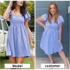 imageEXLURA Womens 2024 Casual Short Sleeve Square Neck Cap Sleeve Dress High Waist ALine Summer Smocked Back Mini DressesSky Blue