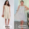 imageEXLURA Womens 2024 Summer Spaghetti Strap Casual Tiered Mini Dress Boho Beach Babydoll Petite Dress SundressesApricot