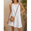 imageEXLURA Womens 2024 Summer Spaghetti Strap Casual Tiered Mini Dress Boho Beach Babydoll Petite Dress SundressesWhite