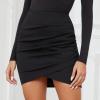 imageEXLURA Womens Bodycon Ruched Tulip Mini Skirt Elastic High Waist Asymmetrical Short SkirtsBlack