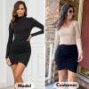 imageEXLURA Womens Bodycon Ruched Tulip Mini Skirt Elastic High Waist Asymmetrical Short SkirtsBlack