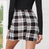 imageEXLURA Womens Bodycon Ruched Tulip Mini Skirt Elastic High Waist Asymmetrical Short SkirtsBlack and White Plaid