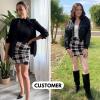 imageEXLURA Womens Bodycon Ruched Tulip Mini Skirt Elastic High Waist Asymmetrical Short SkirtsBlack and White Plaid