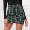 imageEXLURA Womens Bodycon Ruched Tulip Mini Skirt Elastic High Waist Asymmetrical Short SkirtsDark Green Plaid