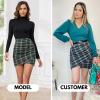 imageEXLURA Womens Bodycon Ruched Tulip Mini Skirt Elastic High Waist Asymmetrical Short SkirtsDark Green Plaid