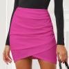 imageEXLURA Womens Bodycon Ruched Tulip Mini Skirt Elastic High Waist Asymmetrical Short SkirtsHot Pink
