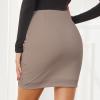 imageEXLURA Womens Bodycon Ruched Tulip Mini Skirt Elastic High Waist Asymmetrical Short SkirtsKakhi