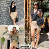 imageEXLURA Womens Bodycon Ruched Tulip Mini Skirt Elastic High Waist Asymmetrical Short SkirtsKakhi