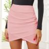 imageEXLURA Womens Bodycon Ruched Tulip Mini Skirt Elastic High Waist Asymmetrical Short SkirtsLight Pink