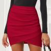 imageEXLURA Womens Bodycon Ruched Tulip Mini Skirt Elastic High Waist Asymmetrical Short SkirtsRed
