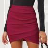 imageEXLURA Womens Bodycon Ruched Tulip Mini Skirt Elastic High Waist Asymmetrical Short SkirtsWine Red