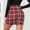 imageEXLURA Womens Bodycon Ruched Tulip Mini Skirt Elastic High Waist Asymmetrical Short SkirtsWine Red Plaid