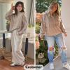 imageEXLURA Womens Casual Long Sleeve Sweatshirts Hoodies Loose Button Pullover Top Trendy Fall Outfits with PocketKhaki Green