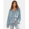imageEXLURA Womens Casual Long Sleeve Sweatshirts Hoodies Loose Button Pullover Top Trendy Fall Outfits with PocketLight Blue