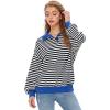 imageEXLURA Womens Oversized Sweatshirt for Women 2024 Fall Button Striped Long Sleeve Shirts Hoodies Preppy Top Y2K OutfitsBlack White
