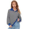 imageEXLURA Womens Oversized Sweatshirt for Women 2024 Fall Button Striped Long Sleeve Shirts Hoodies Preppy Top Y2K OutfitsBlack White