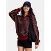 imageEXLURA Womens Oversized Sweatshirt for Women 2024 Fall Button Striped Long Sleeve Shirts Hoodies Preppy Top Y2K OutfitsBrown Dark Blue