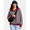 imageEXLURA Womens Oversized Sweatshirt for Women 2024 Fall Button Striped Long Sleeve Shirts Hoodies Preppy Top Y2K OutfitsKhaki Navy Blue