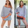 imageEXLURA Womens Oversized Sweatshirt for Women 2024 Fall Button Striped Long Sleeve Shirts Hoodies Preppy Top Y2K OutfitsPink Blue