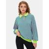 imageEXLURA Womens Oversized Sweatshirt for Women 2024 Fall Button Striped Long Sleeve Shirts Hoodies Preppy Top Y2K OutfitsPink Green