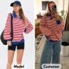 imageEXLURA Womens Oversized Sweatshirt for Women 2024 Fall Button Striped Long Sleeve Shirts Hoodies Preppy Top Y2K OutfitsRed White