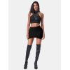 imageEXLURA Womens Plaid Bodycon Mini Skirts Sexy Stretch High Waist Tulip Hem Short Skirt 2025 Trendy Winter Y2K Fashion ClothesBlack