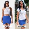 imageEXLURA Womens Plaid Bodycon Mini Skirts Sexy Stretch High Waist Tulip Hem Short Skirt 2025 Trendy Winter Y2K Fashion ClothesBlue