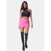 imageEXLURA Womens Plaid Bodycon Mini Skirts Sexy Stretch High Waist Tulip Hem Short Skirt 2025 Trendy Winter Y2K Fashion ClothesHot Pink