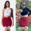 imageEXLURA Womens Plaid Bodycon Mini Skirts Sexy Stretch High Waist Tulip Hem Short Skirt 2025 Trendy Winter Y2K Fashion ClothesRed