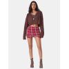 imageEXLURA Womens Plaid Bodycon Mini Skirts Sexy Stretch High Waist Tulip Hem Short Skirt 2025 Trendy Winter Y2K Fashion ClothesWine Red Plaid