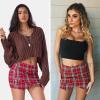 imageEXLURA Womens Plaid Bodycon Mini Skirts Sexy Stretch High Waist Tulip Hem Short Skirt 2025 Trendy Winter Y2K Fashion ClothesWine Red Plaid