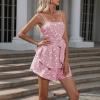 imageEXLURA Womens Summer Floral Sleeveless Skater Dress Rompers Spaghetti Strap Sundress Ruffle Wide Leg Short Jumpsuits