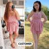 imageEXLURA Womens Summer Floral Sleeveless Skater Dress Rompers Spaghetti Strap Sundress Ruffle Wide Leg Short Jumpsuits