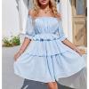 imageEXLURA Womens Summer Flowy Pleated Mini Dress Casual Short Ruffle Sleeve V Neck Belted Work DressesBlue