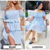 imageEXLURA Womens Summer Flowy Pleated Mini Dress Casual Short Ruffle Sleeve V Neck Belted Work DressesBlue