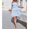 imageEXLURA Womens Summer Flowy Pleated Mini Dress Casual Short Ruffle Sleeve V Neck Belted Work DressesBlue