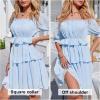 imageEXLURA Womens Summer Flowy Pleated Mini Dress Casual Short Ruffle Sleeve V Neck Belted Work DressesBlue