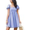 imageEXLURA Womens 2024 Casual Short Sleeve Square Neck Cap Sleeve Dress High Waist ALine Summer Smocked Back Mini DressesSky Blue