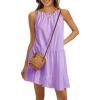 imageEXLURA Womens 2024 Summer Spaghetti Strap Casual Tiered Mini Dress Boho Beach Babydoll Petite Dress SundressesPurple