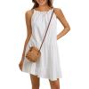 imageEXLURA Womens 2024 Summer Spaghetti Strap Casual Tiered Mini Dress Boho Beach Babydoll Petite Dress SundressesWhite