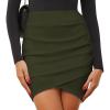 imageEXLURA Womens Bodycon Ruched Tulip Mini Skirt Elastic High Waist Asymmetrical Short SkirtsArmy Green