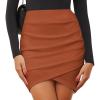 imageEXLURA Womens Bodycon Ruched Tulip Mini Skirt Elastic High Waist Asymmetrical Short SkirtsBrown