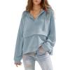 imageEXLURA Womens Casual Long Sleeve Sweatshirts Hoodies Loose Button Pullover Top Trendy Fall Outfits with PocketLight Blue
