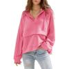imageEXLURA Womens Casual Long Sleeve Sweatshirts Hoodies Loose Button Pullover Top Trendy Fall Outfits with PocketPink