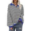 imageEXLURA Womens Oversized Sweatshirt for Women 2024 Fall Button Striped Long Sleeve Shirts Hoodies Preppy Top Y2K OutfitsBlack White