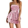 imageEXLURA Womens Summer Floral Sleeveless Skater Dress Rompers Spaghetti Strap Sundress Ruffle Wide Leg Short Jumpsuits