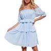 imageEXLURA Womens Summer Flowy Pleated Mini Dress Casual Short Ruffle Sleeve V Neck Belted Work DressesBlue